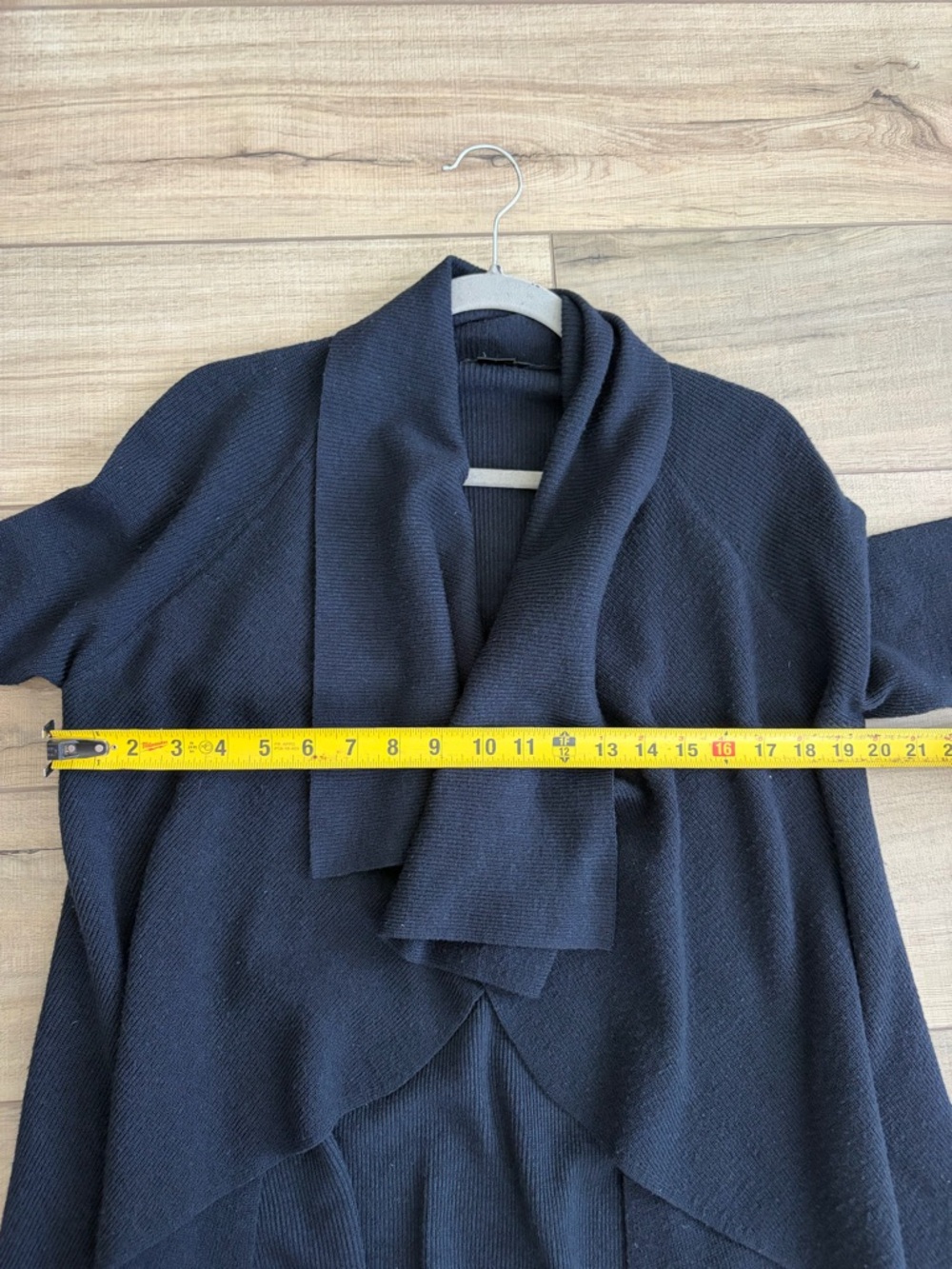 Theory Navy Blue Wool Ribbed Knit Waterfall Casual Neutral Cardigan Sweater M - Picture 5 of 6